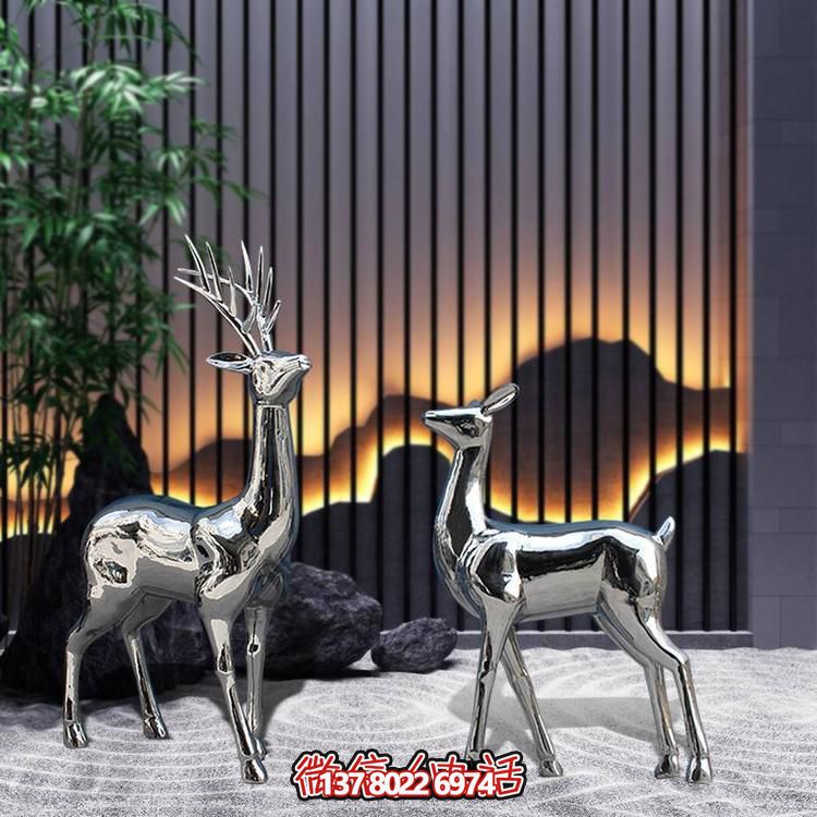 不銹鋼梅花鹿雕塑，藝術抽象精美戶外景觀裝飾
