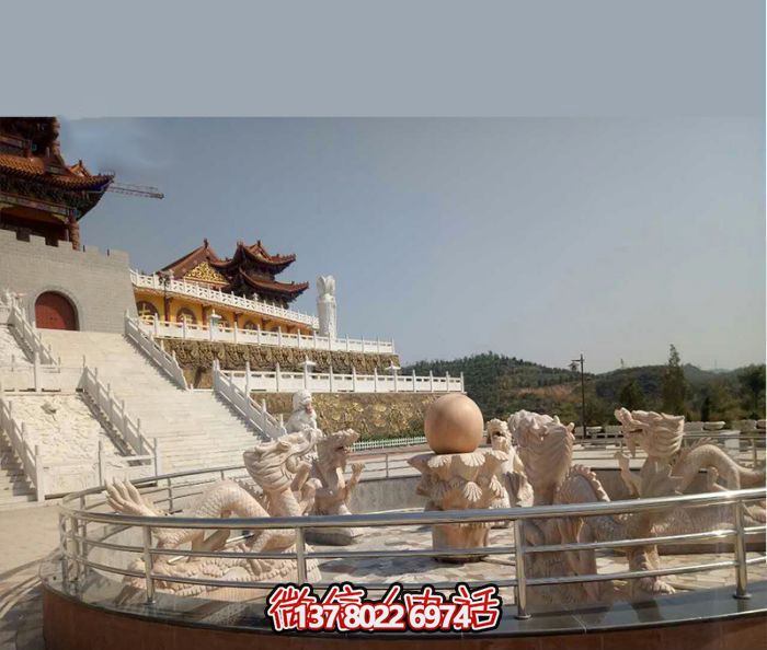 藝術燈光的魔力，紅龍戲球風大型噴泉石雕秀