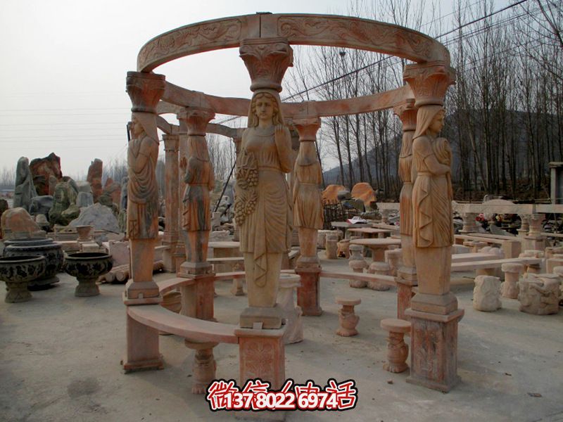 歐式涼亭，圓形露天人物石柱擺放城市廣場裝飾