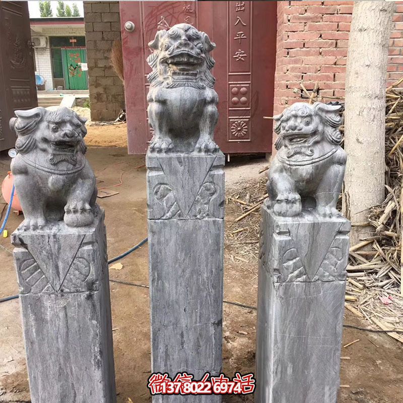 經(jīng)典仿古石獅子拴馬柱擺件，點(diǎn)綴園林