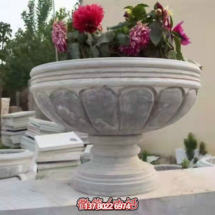 精美大理石石雕花缽，讓您的別墅、小區、戶外更加美觀