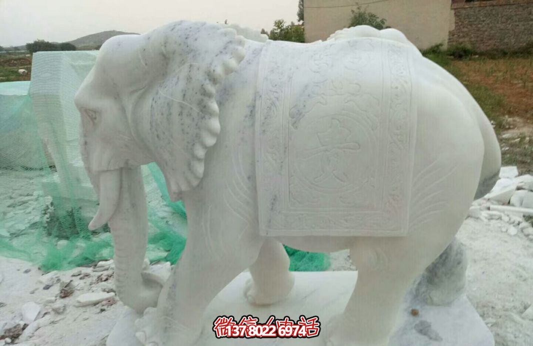 經典漢白玉大象雕塑，戶外空間創意裝飾