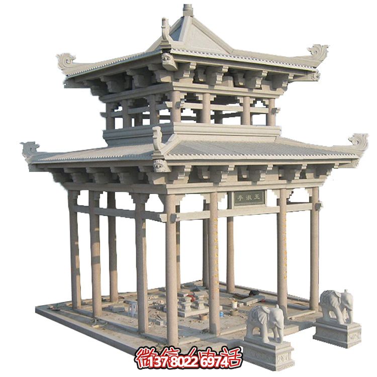 古典多角涼亭建筑大氣，石雕精美，園林景觀完美