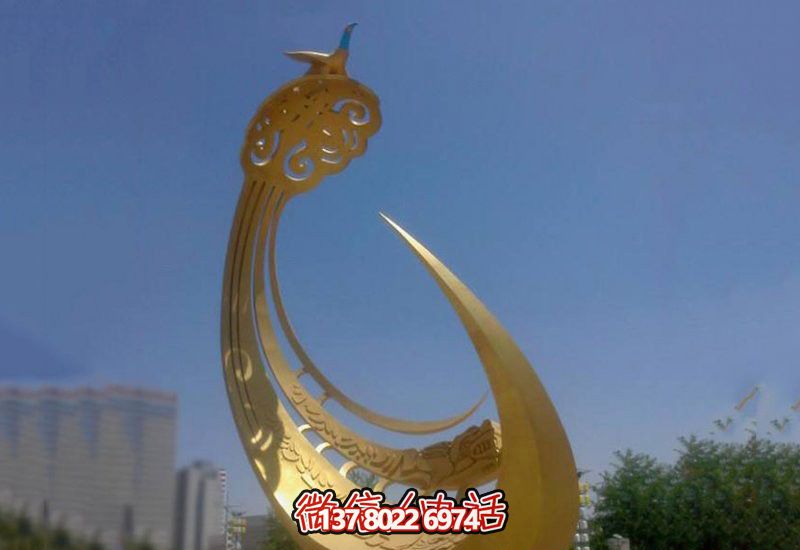 精美不銹鋼鳳凰雕塑，點(diǎn)綴戶外廣場(chǎng)