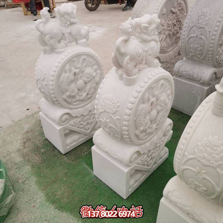 庭院門(mén)口大理石漢白玉石雕獅子抱鼓石