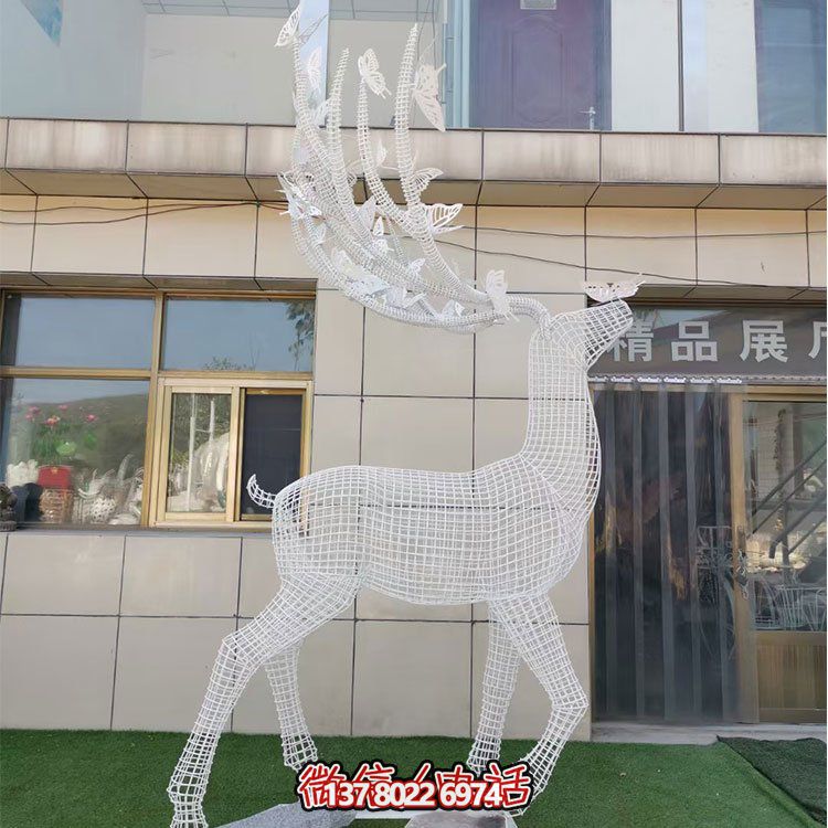 鏤空小鹿雕塑不銹鋼材鏤空戶外動(dòng)物擺件